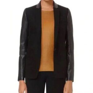 Aritzia Babaton Fred Wool Blend Blazer Faux Leather Sleeves Collar Black Size 4